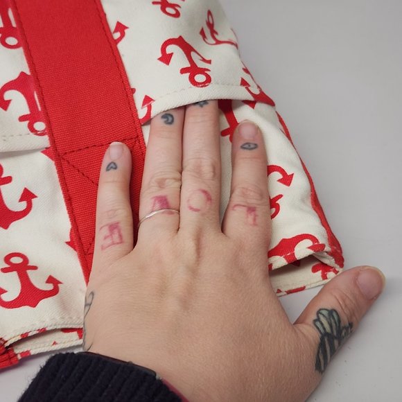 Unbranded Canvas Boat Tote Red Anchor Print Snap Closure Pockets/Change Purse - Picture 8 of 13